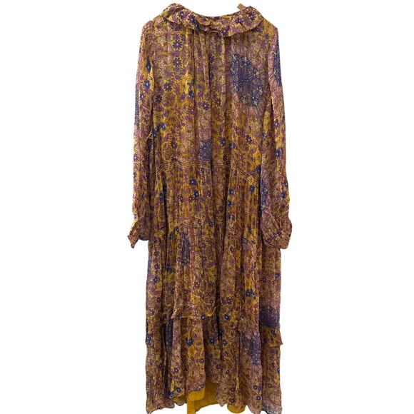 Anthropologie Plus The Marais Printed Chiffon Maxi Dress in Gold Motif Size 3X - Picture 7 of 11